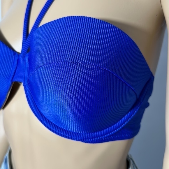 Shade & Shore Women's Bikini Top Blue Lightly Lined Ribbed Halter (8LZR4M) - Picture 2 of 4